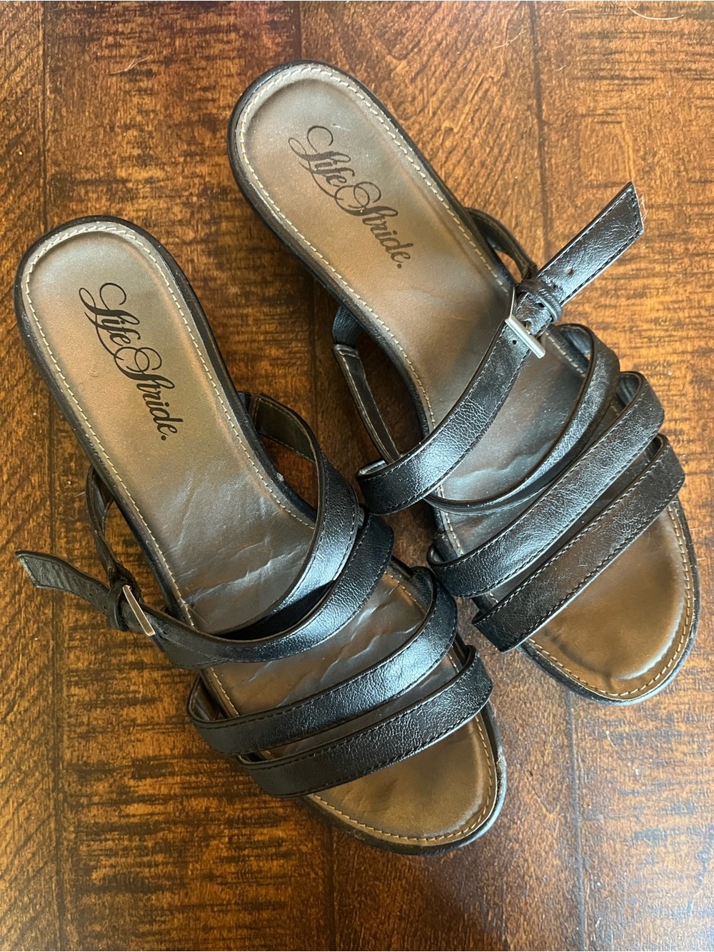 Life stride black straps sandals shoes 9 W